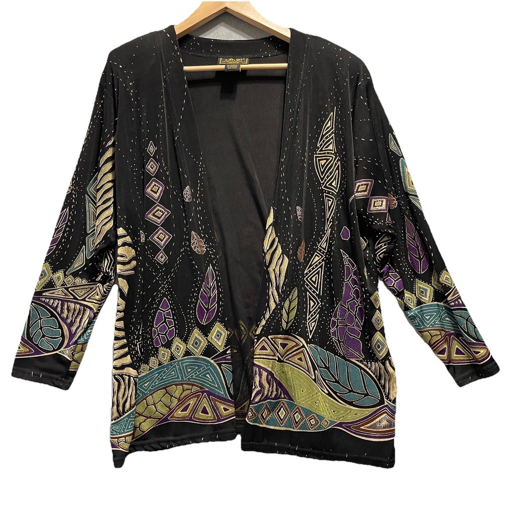 Vintage ATOC A Touch‎ Of Class Multicolor Stretch Cardigan Size L/XL Artsy USA